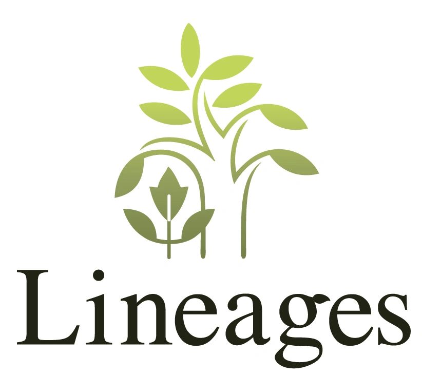 A green plant with leaves on it and the word lineages underneath.