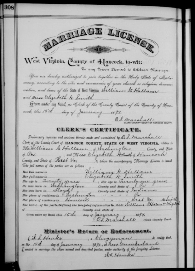 A picture of an old marriage certificate.
