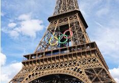 Olympic rings on the Eiffel Tower, Paris 2024.