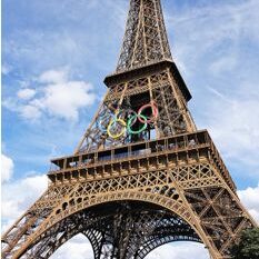 Olympic rings on the Eiffel Tower, Paris 2024.